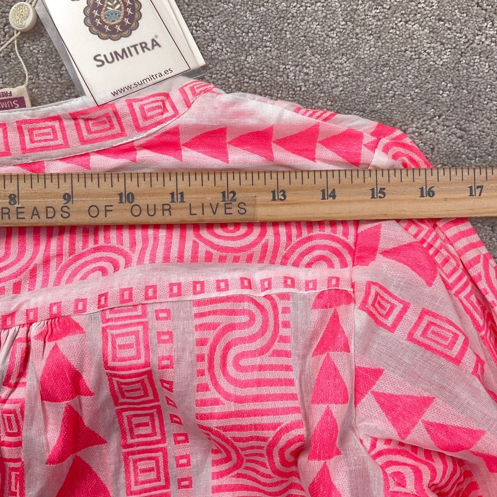 Sumitra‎ Dress Women OSFA Neon Pink Geometric Peasant Boho Tier Resort Kaftan - Picture 11 of 14